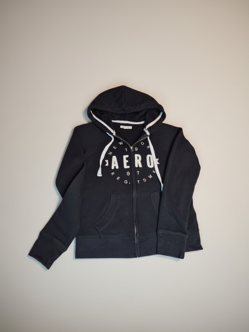 AERO Navy Zip-Up Hoodie with White Logo